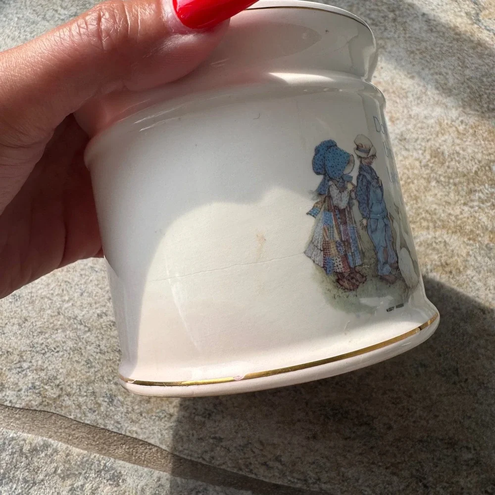 Vintage Holly Hobbie Candle Pedestal Holder with Geese & Quote Cottagecore Decor